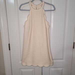 Fab'rik Halter Dress Womens Small Cream‎ Button Back Gold Flecks  Scalloped NWT